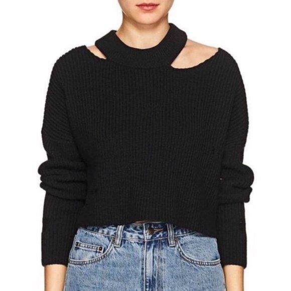 Ksubi Black Destroy Crop Sweater Rib-Knit Cutout Crewneck Distressed Size XS - Picture 8 of 8
